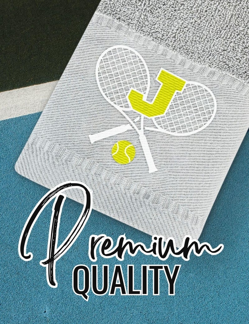 CybGene Embroidered Tennis Towel, Funny Tennis Gift for Men, Women & Lovers, Soft & Absorbent, Gray, Initial K - Image 3